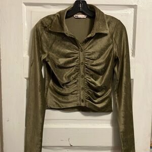 Like new !!  So Good  stretch velvet sz M top with shirted front buttons. Nice